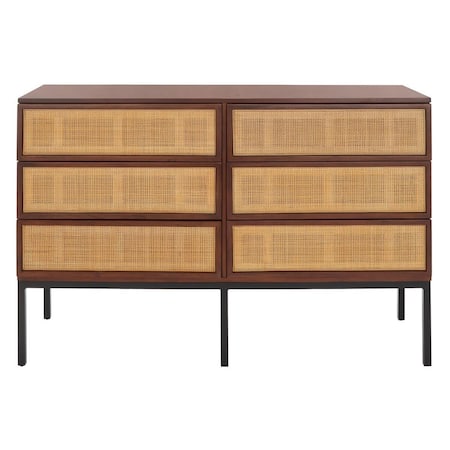 Safavieh 54 x 18 x 36 in. Zadie 6 Drawer Rattan Dresser - Walnut & Natural DRS5003F-2BX